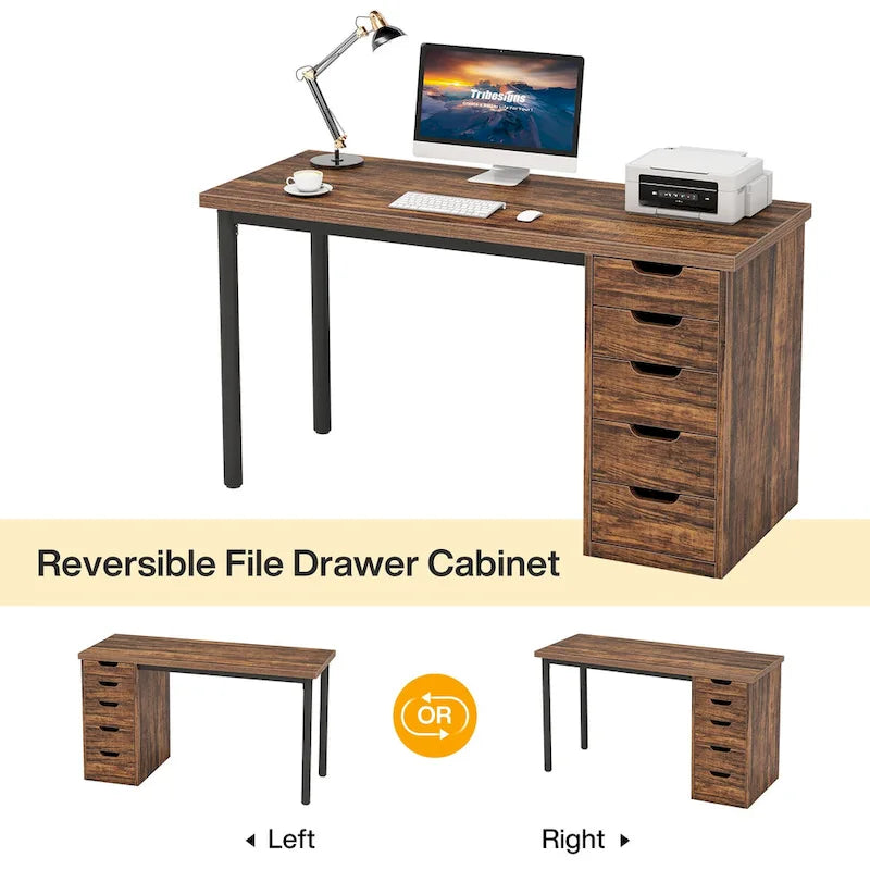 Contemporary Minimalist Computer Desk with 5 Drawer Storage for Study and Writing 26
