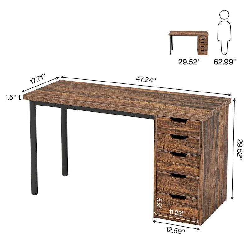 Contemporary Minimalist Computer Desk with 5 Drawer Storage for Study and Writing 27