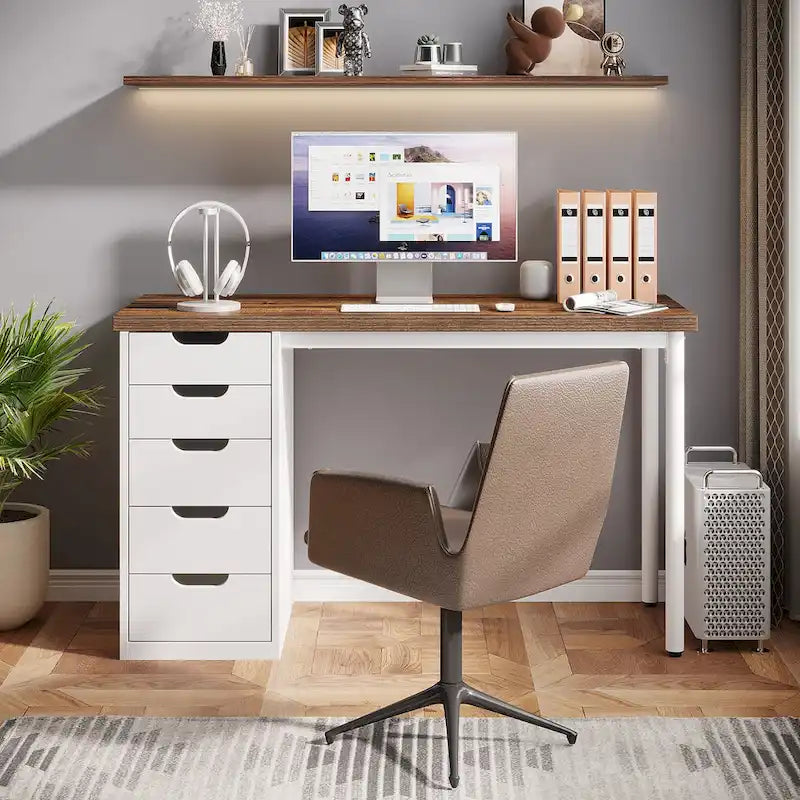 Contemporary Minimalist Computer Desk with 5 Drawer Storage for Study and Writing 28