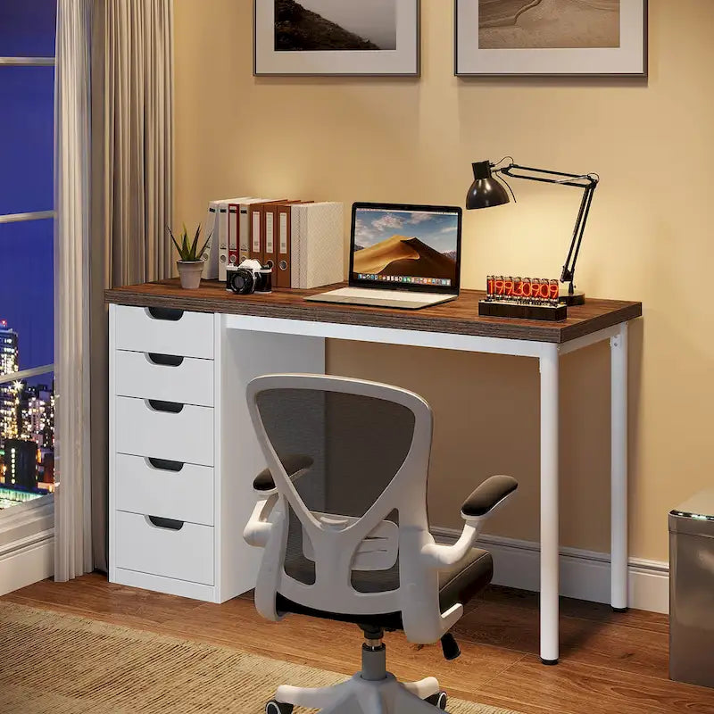 Contemporary Minimalist Computer Desk with 5 Drawer Storage for Study and Writing 29