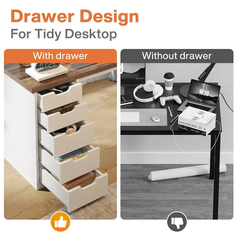 Contemporary Minimalist Computer Desk with 5 Drawer Storage for Study and Writing 32