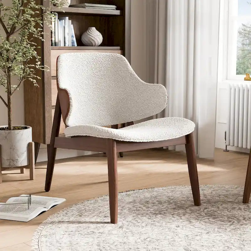 Beck Mid-Century Modern Boucle Wingback Accent Chair in Walnut by Furniture of America 18
