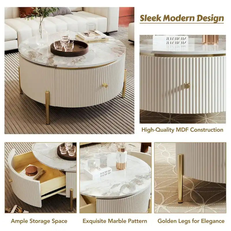 Contemporary Round Coffee Table Featuring Storage Drawers 2