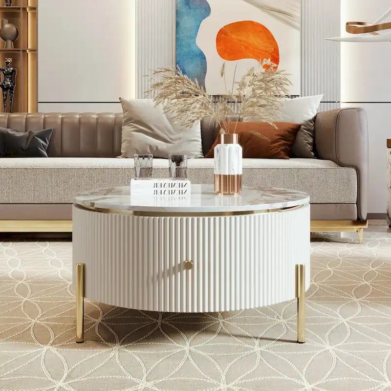 Contemporary Round Coffee Table Featuring Storage Drawers 3