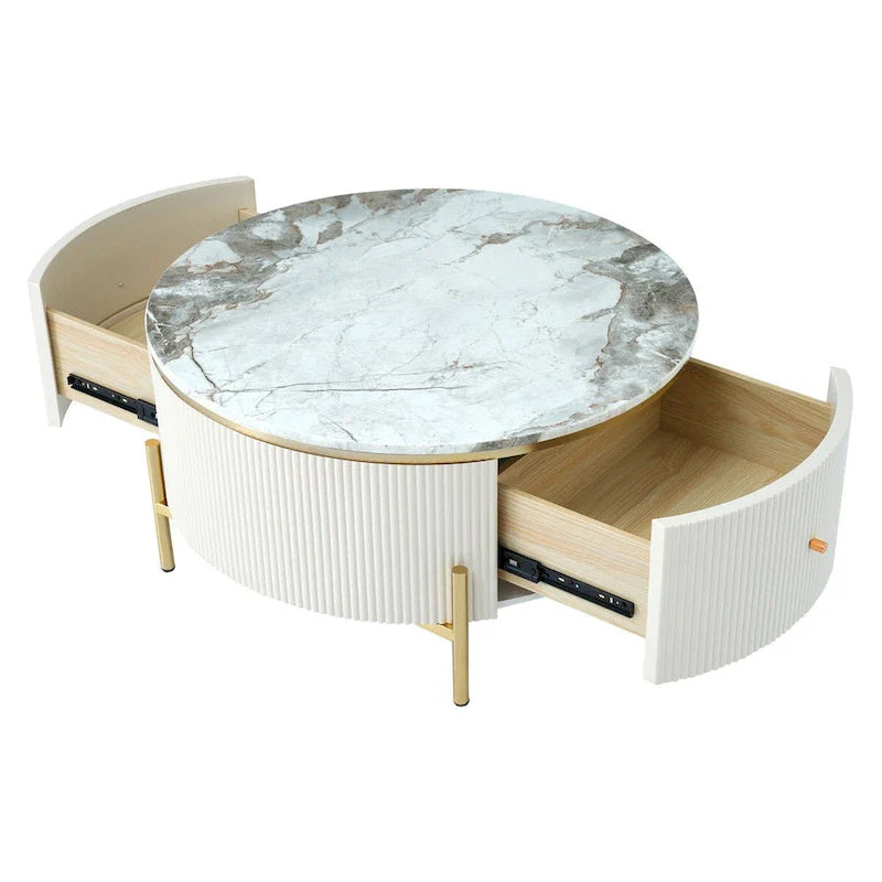 Contemporary Round Coffee Table Featuring Storage Drawers 4