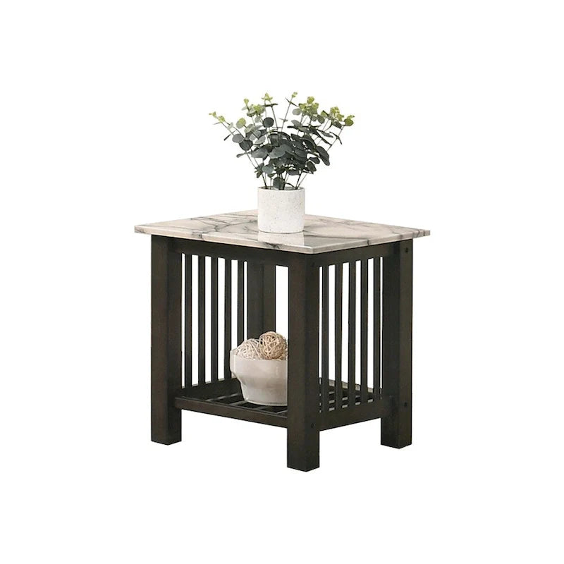 Antique Walnut End Table with Faux Marble Top in Black 6