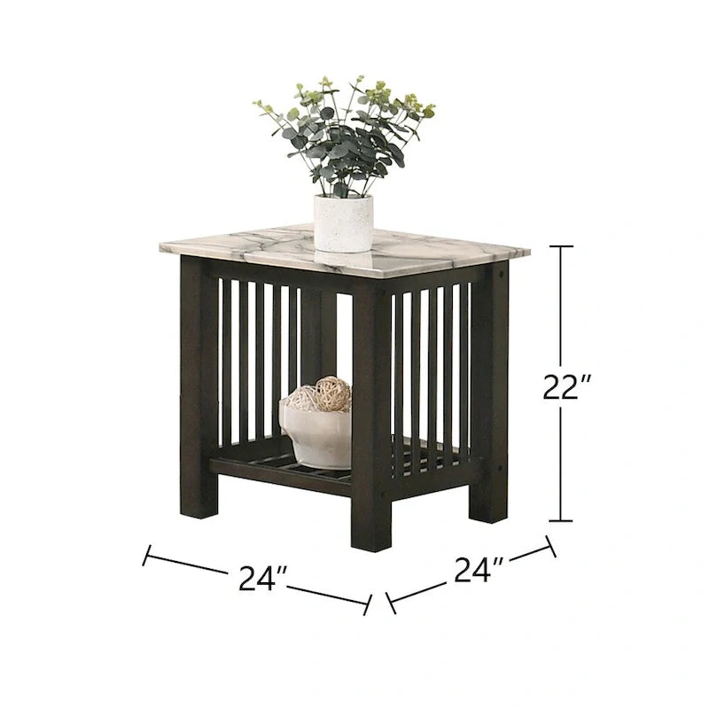 Antique Walnut End Table with Faux Marble Top in Black 3