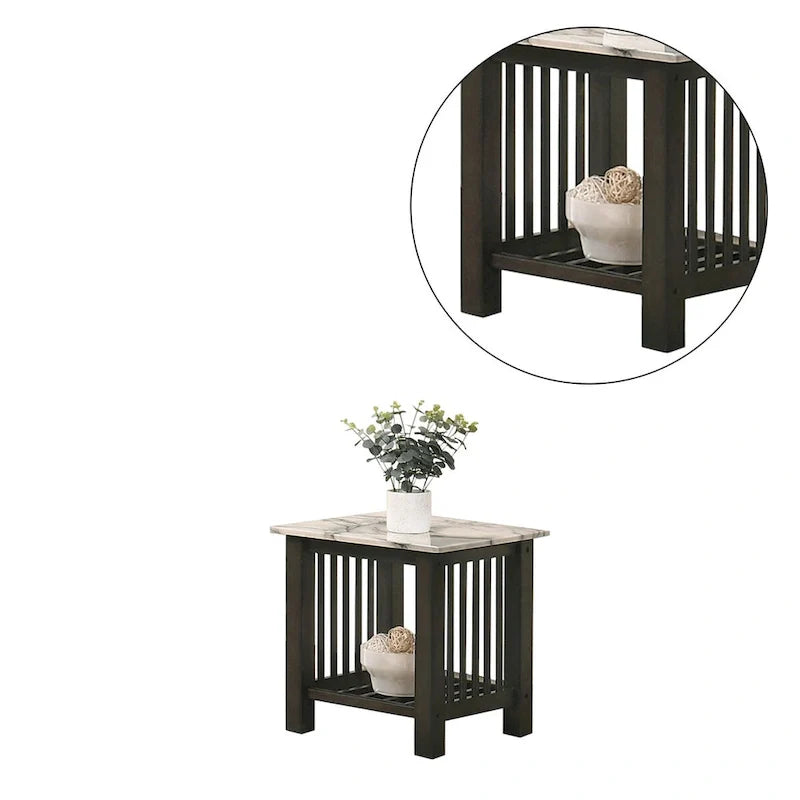 Antique Walnut End Table with Faux Marble Top in Black 4
