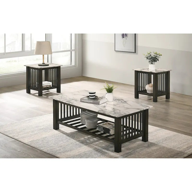 Antique Walnut End Table with Faux Marble Top in Black 5