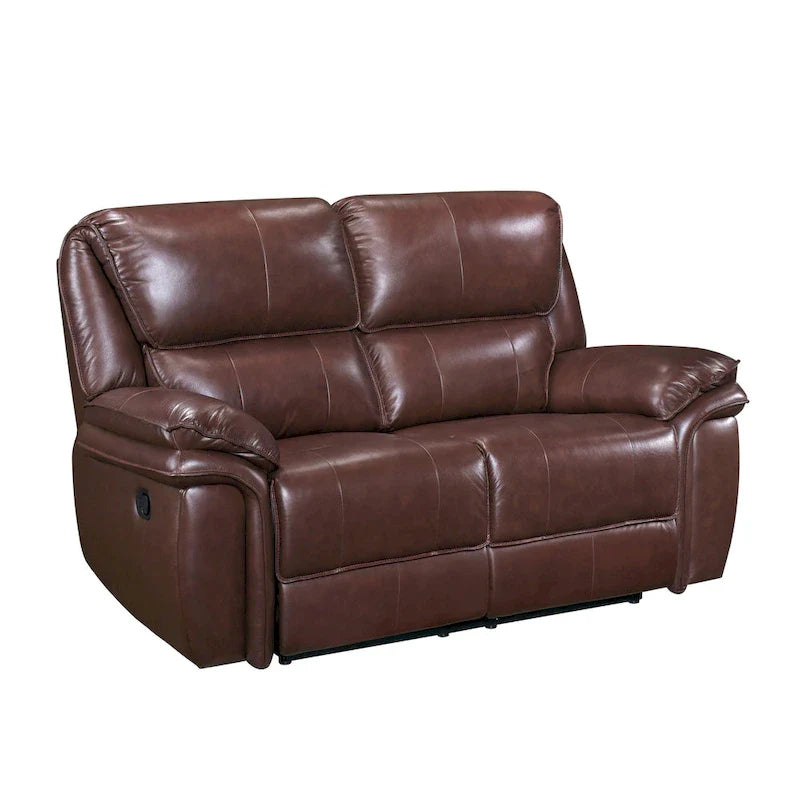 Jack 66-Inch Manual Recliner Loveseat in Plush Brown Top Grain Leather with Wood Accents 2