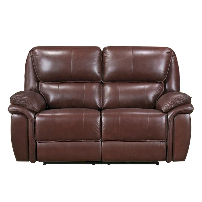 Jack 66-Inch Manual Recliner Loveseat in Plush Brown Top Grain Leather with Wood Accents 3