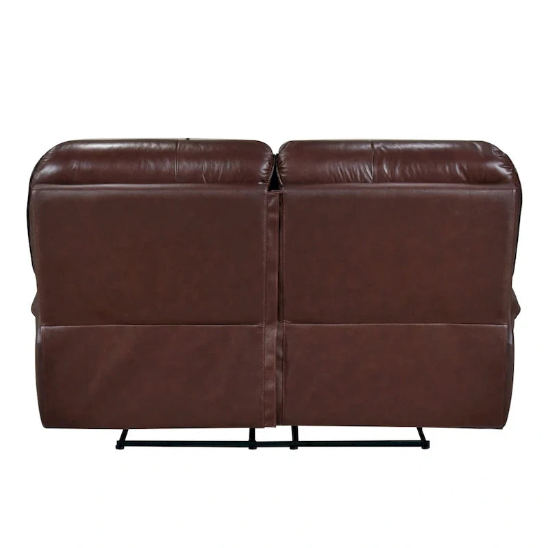 Jack 66-Inch Manual Recliner Loveseat in Plush Brown Top Grain Leather with Wood Accents 5