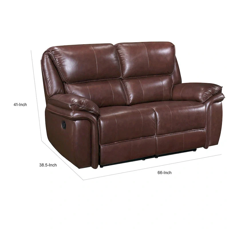 Jack 66-Inch Manual Recliner Loveseat in Plush Brown Top Grain Leather with Wood Accents 6