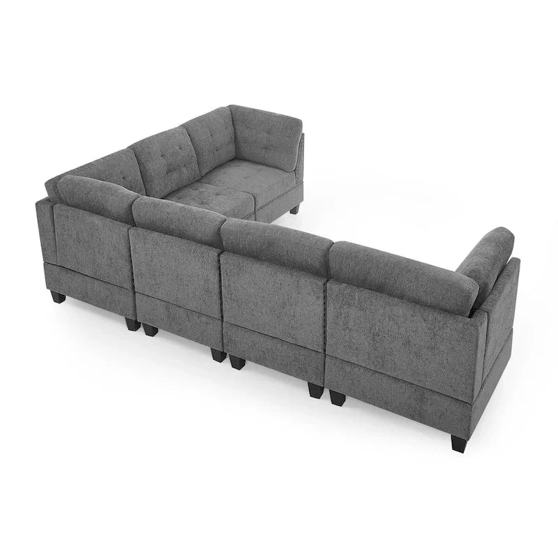 Grey Chenille L-Shaped Modular Sectional Sofa Set with Three Individual Chairs and Three Corner Pieces - Dimensions: 116W x 89.5D x 36.5H 2