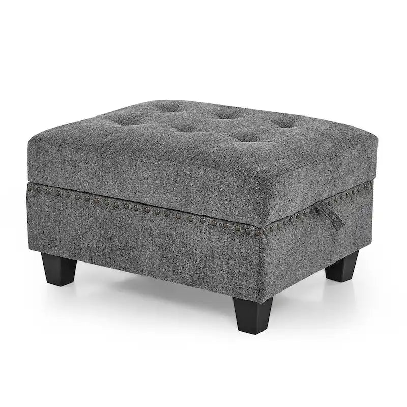 Grey Chenille L-Shaped Modular Sectional Sofa Set with Three Individual Chairs and Three Corner Pieces - Dimensions: 116W x 89.5D x 36.5H 3