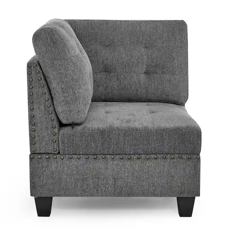 Grey Chenille L-Shaped Modular Sectional Sofa Set with Three Individual Chairs and Three Corner Pieces - Dimensions: 116W x 89.5D x 36.5H 6