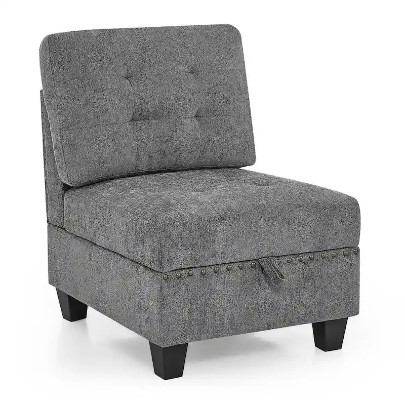 Grey Chenille L-Shaped Modular Sectional Sofa Set with Three Individual Chairs and Three Corner Pieces - Dimensions: 116W x 89.5D x 36.5H 8