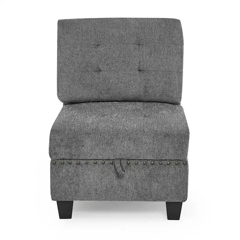 Grey Chenille L-Shaped Modular Sectional Sofa Set with Three Individual Chairs and Three Corner Pieces - Dimensions: 116W x 89.5D x 36.5H 9