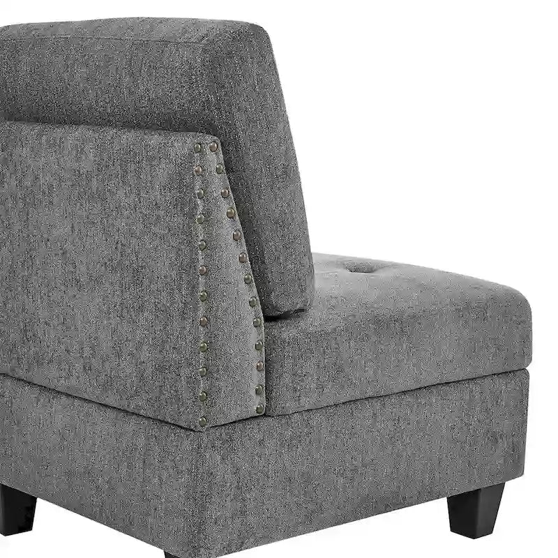 Grey Chenille L-Shaped Modular Sectional Sofa Set with Three Individual Chairs and Three Corner Pieces - Dimensions: 116W x 89.5D x 36.5H 12