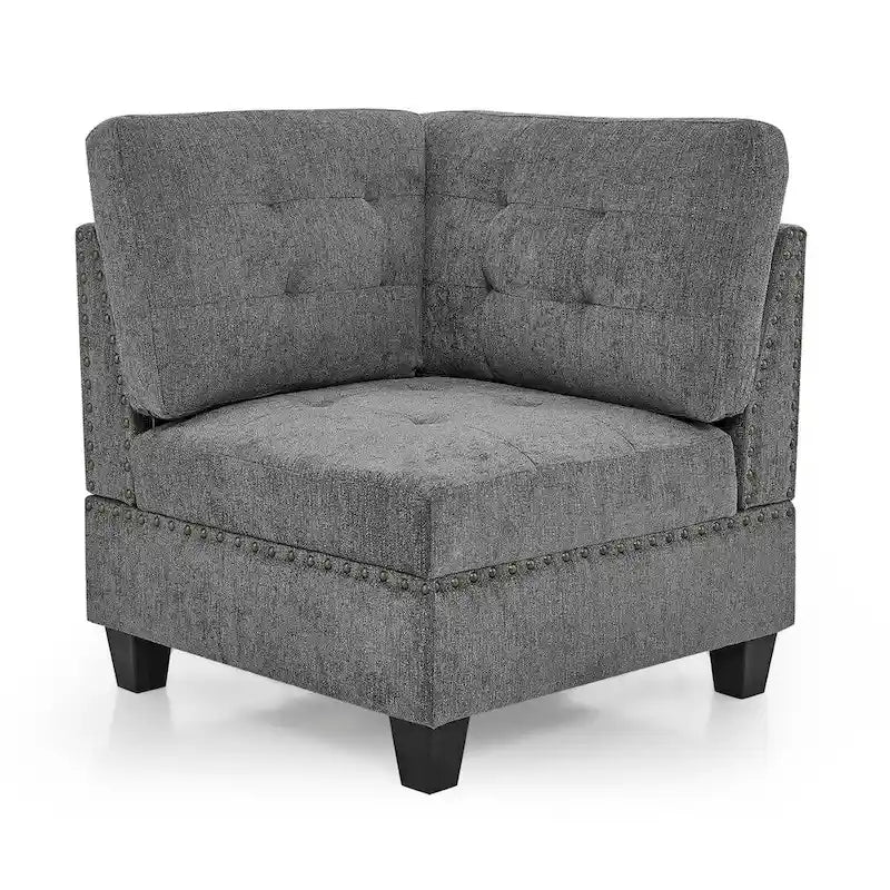 Grey Chenille L-Shaped Modular Sectional Sofa Set with Three Individual Chairs and Three Corner Pieces - Dimensions: 116W x 89.5D x 36.5H 13