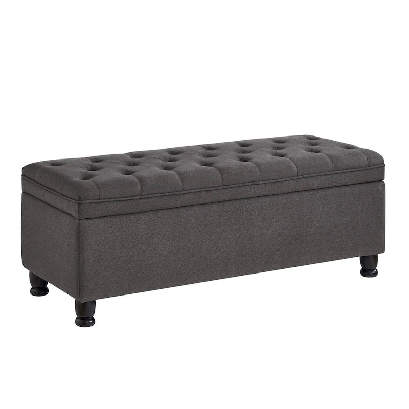 Tufted Storage Ottoman Bench with Upholstered Seat and Wooden Legs 3