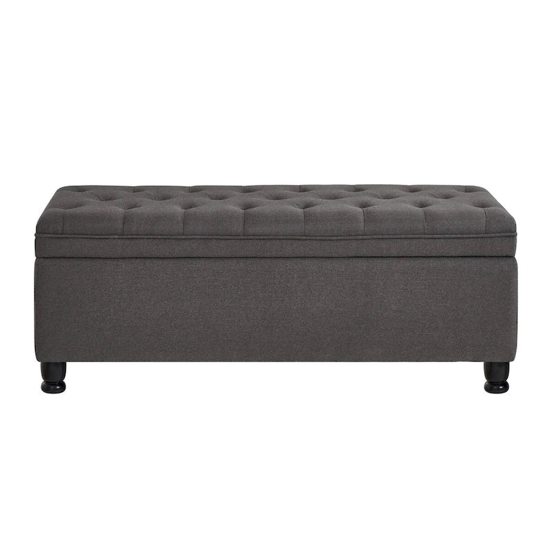 Tufted Storage Ottoman Bench with Upholstered Seat and Wooden Legs 4