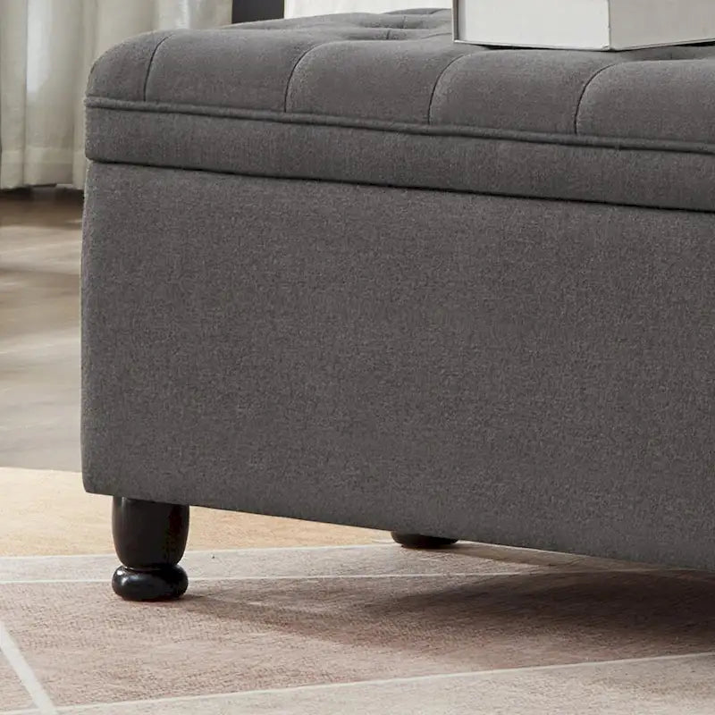 Tufted Storage Ottoman Bench with Upholstered Seat and Wooden Legs 6