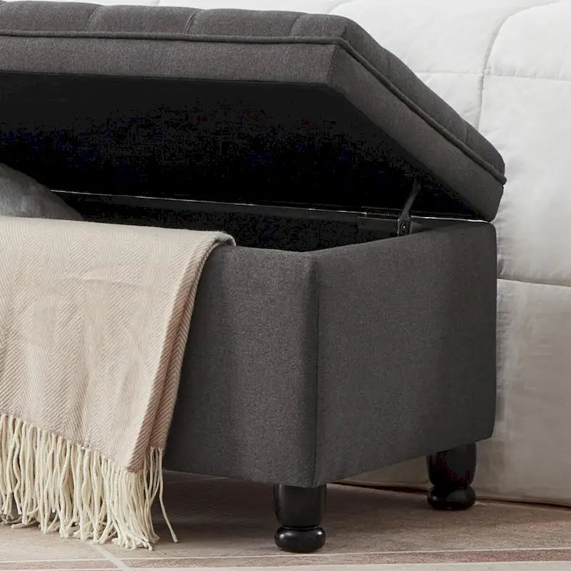Tufted Storage Ottoman Bench with Upholstered Seat and Wooden Legs 7