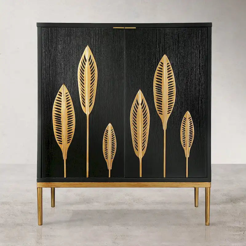 Evari Mid-Century Modern 2-Door Accent Cabinet in Antique Gold - Stylish Sideboard Storage for Living and Dining Rooms 11