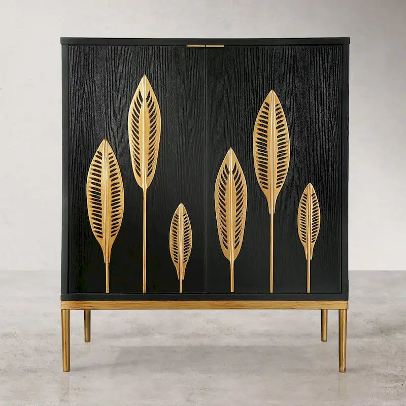 Evari Mid-Century Modern 2-Door Accent Cabinet in Antique Gold - Stylish Sideboard Storage for Living and Dining Rooms 1
