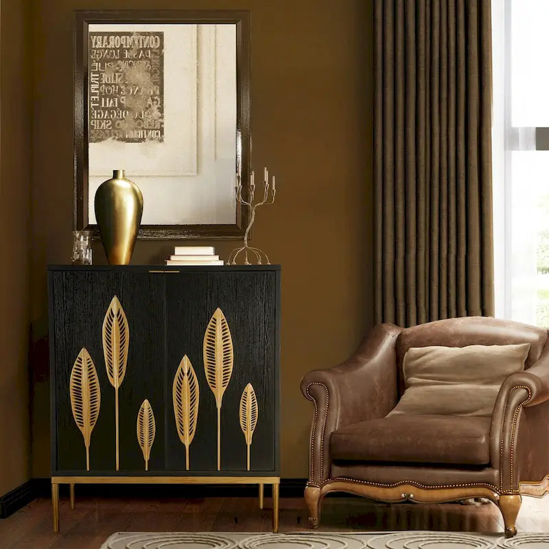 Evari Mid-Century Modern 2-Door Accent Cabinet in Antique Gold - Stylish Sideboard Storage for Living and Dining Rooms 2