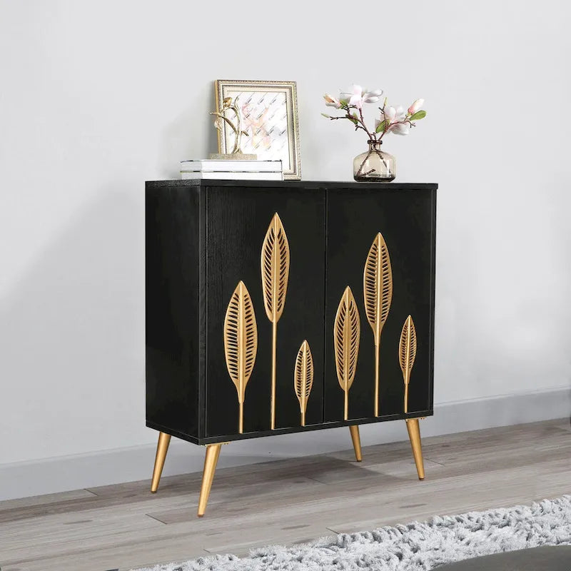 Evari Mid-Century Modern 2-Door Accent Cabinet in Antique Gold - Stylish Sideboard Storage for Living and Dining Rooms 3