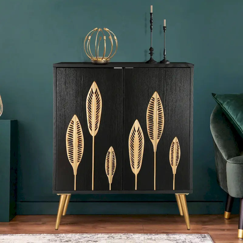 Evari Mid-Century Modern 2-Door Accent Cabinet in Antique Gold - Stylish Sideboard Storage for Living and Dining Rooms 5