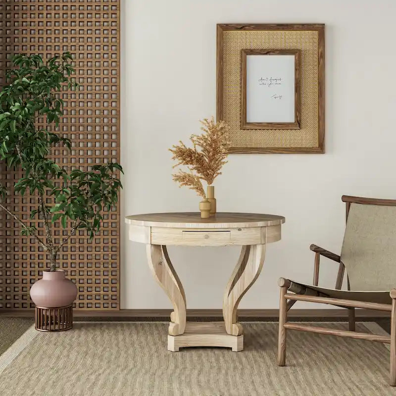 Small Round Dining Table with Curved Legs in Farmhouse Style 1