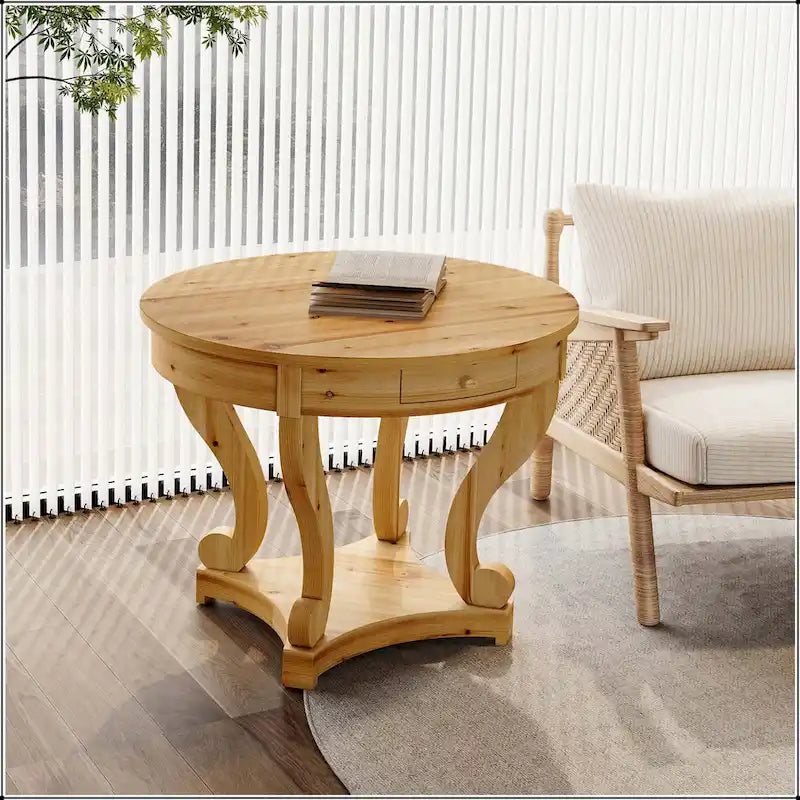 Small Round Dining Table with Curved Legs in Farmhouse Style 2