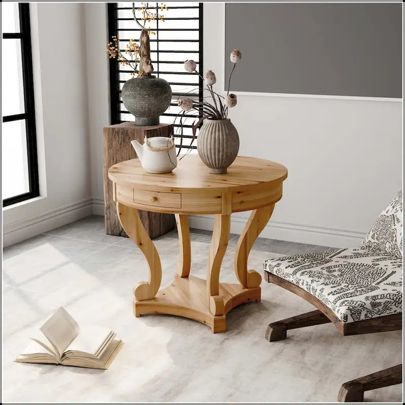 Small Round Dining Table with Curved Legs in Farmhouse Style 4