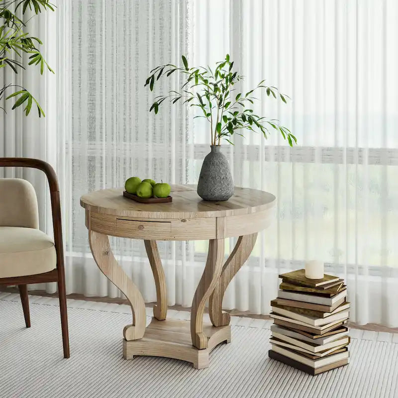 Small Round Dining Table with Curved Legs in Farmhouse Style 5