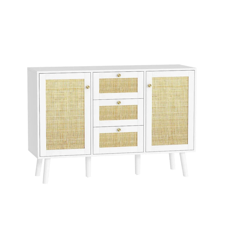 Anmytek 47.2" Mid-Century Modern White Buffet/Sideboard with Rattan Storage and Drawers 8