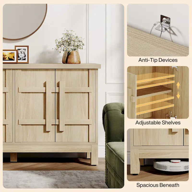 55-Inch Rustic Wood Farmhouse Buffet Cabinet with Ample Storage 6