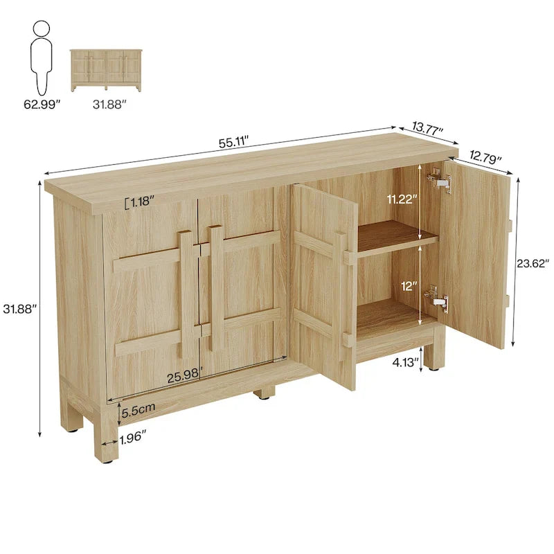 55-Inch Rustic Wood Farmhouse Buffet Cabinet with Ample Storage 9
