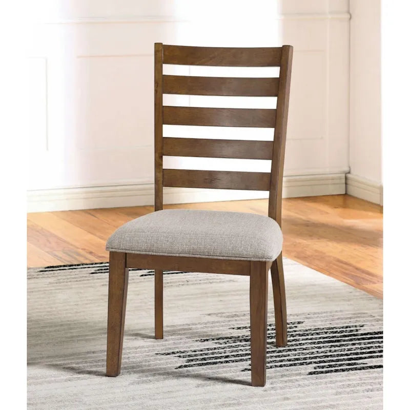 Set of 2 Walnut and Light Gray Ladder Back Side Chairs 1