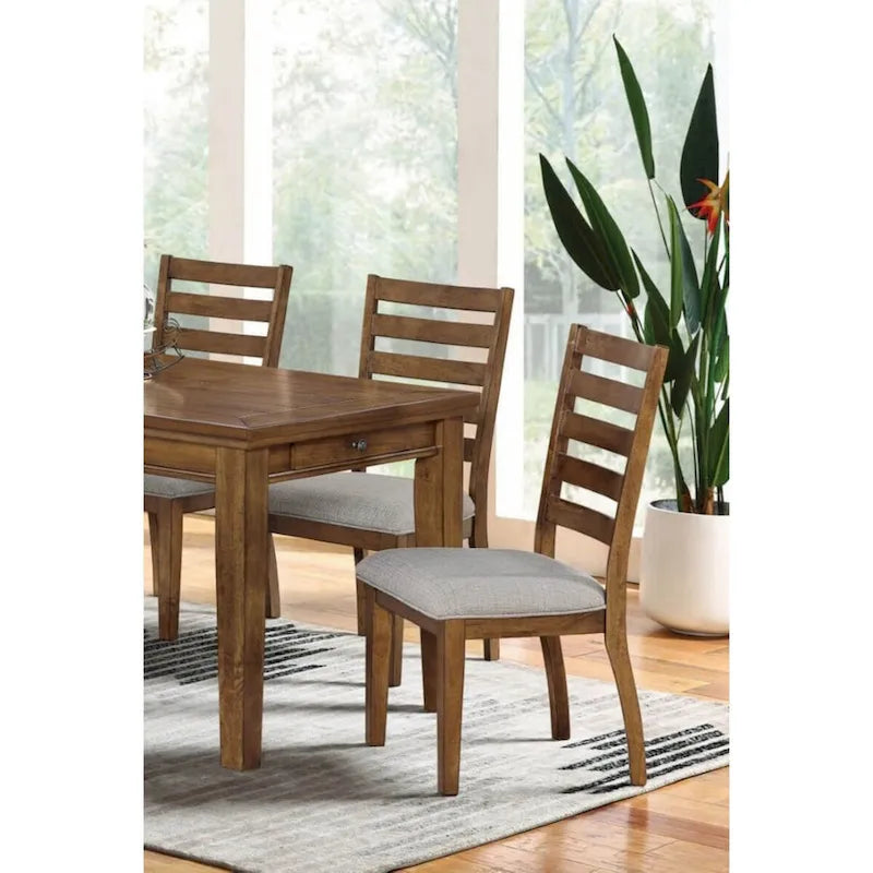 Set of 2 Walnut and Light Gray Ladder Back Side Chairs 2