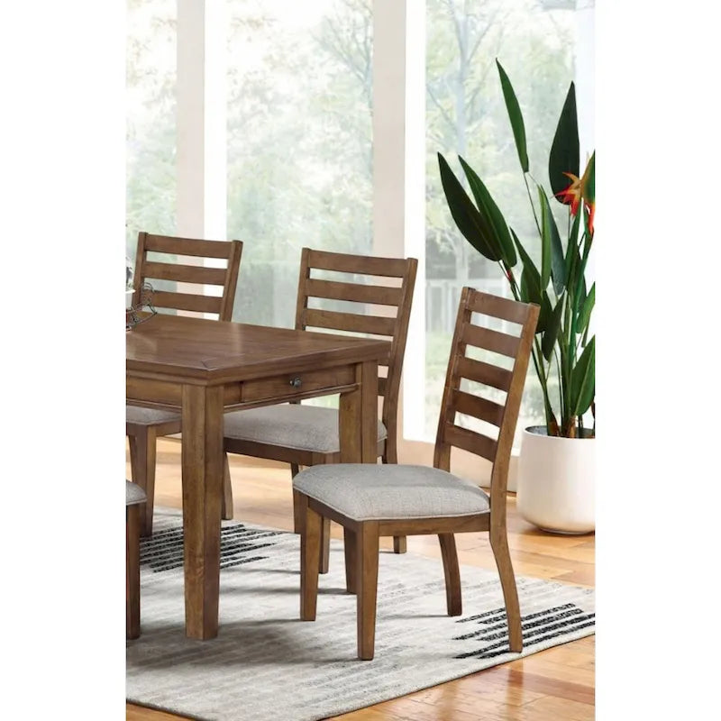 Set of 2 Walnut and Light Gray Ladder Back Side Chairs 3