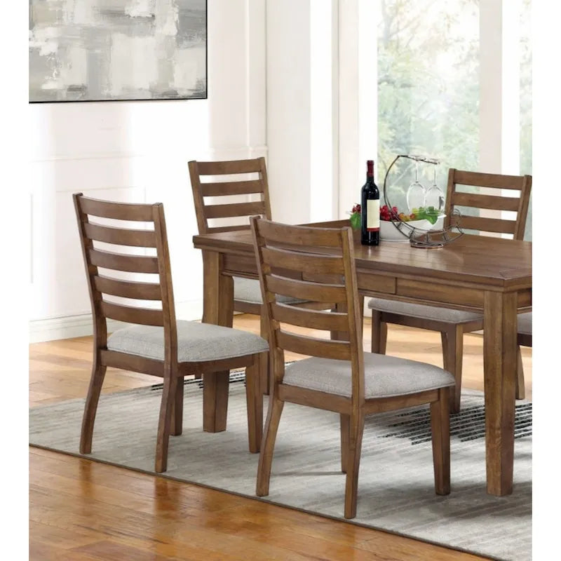 Set of 2 Walnut and Light Gray Ladder Back Side Chairs 4