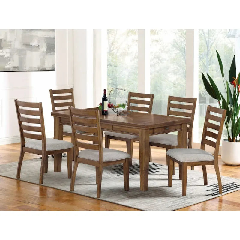 Set of 2 Walnut and Light Gray Ladder Back Side Chairs 6