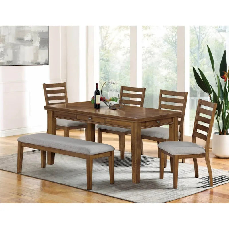 Set of 2 Walnut and Light Gray Ladder Back Side Chairs 7