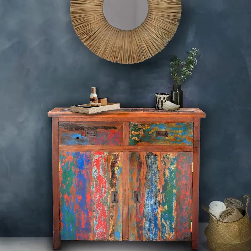 Marina Del Rey Eco-Friendly Teak Wood Linen Cabinet with 2 Doors and 2 Drawers 4