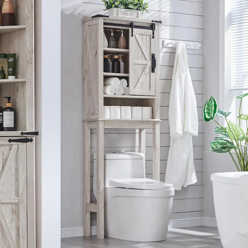 Farmhouse Style Over-The-Toilet Storage Cabinet 29