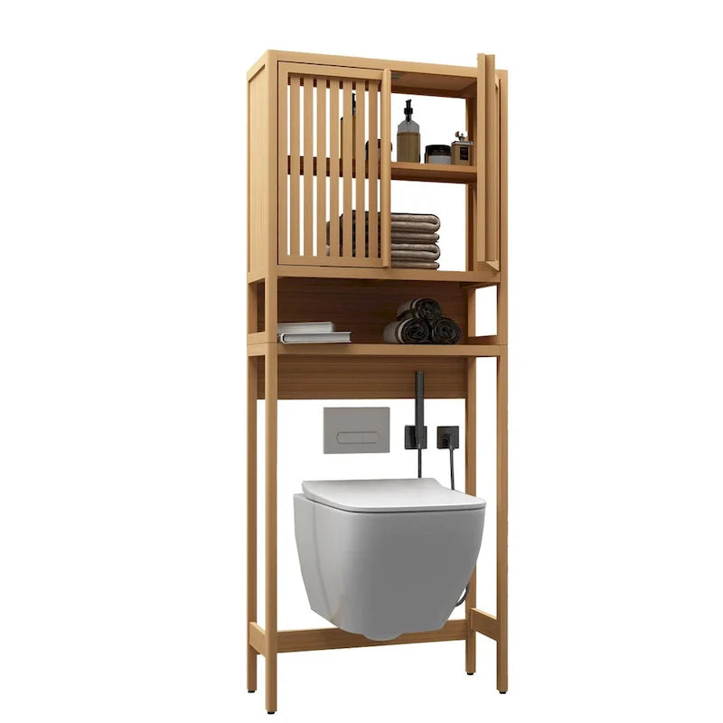 Bamboo Over-The-Toilet Storage Cabinet with Shelf and Double Doors 5