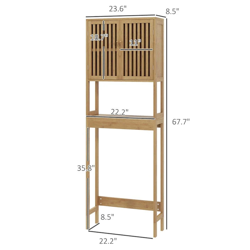 HOMCOM Bamboo Over-the-Toilet Storage Cabinet with Slatted Doors and Adjustable Shelf - Bathroom Organizer 3